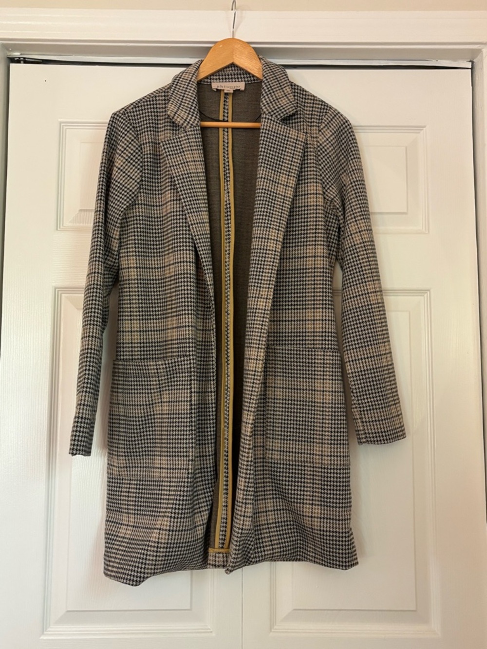 Philosophy Open Front Long Blazer Plaid Small